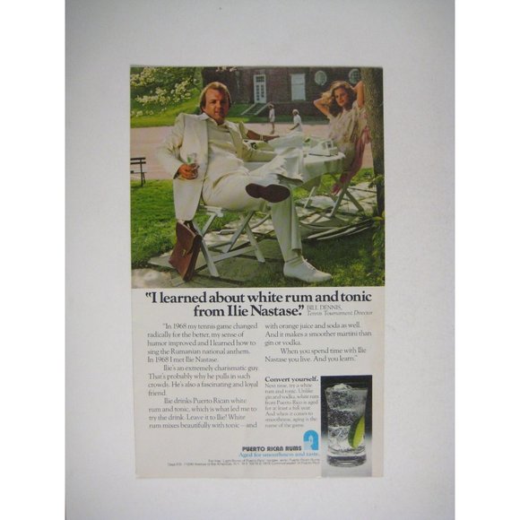 Porter Rican Rum Bill Dennis Tennis Vintage 1968 Print Ad 9 in Tall - Picture 1 of 2